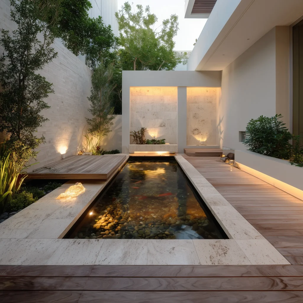 Inspirasi Desain Taman Belakang dengan Mini Kolam Ikan Koi untuk Rumah Minimalis