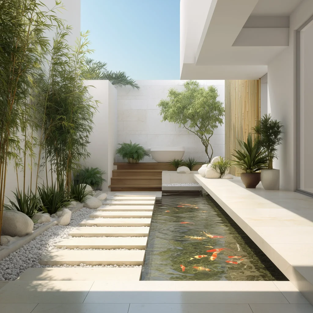 Inspirasi Desain Taman Belakang dengan Mini Kolam Ikan Koi untuk Rumah Minimalis