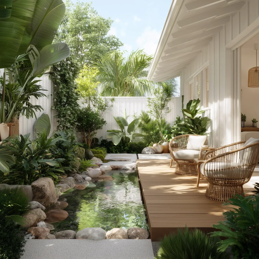 Inspirasi Desain Taman Belakang dengan Mini Kolam Ikan Koi untuk Rumah Minimalis