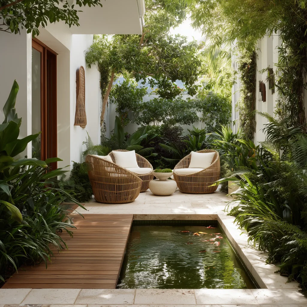 Inspirasi Desain Taman Belakang dengan Mini Kolam Ikan Koi untuk Rumah Minimalis