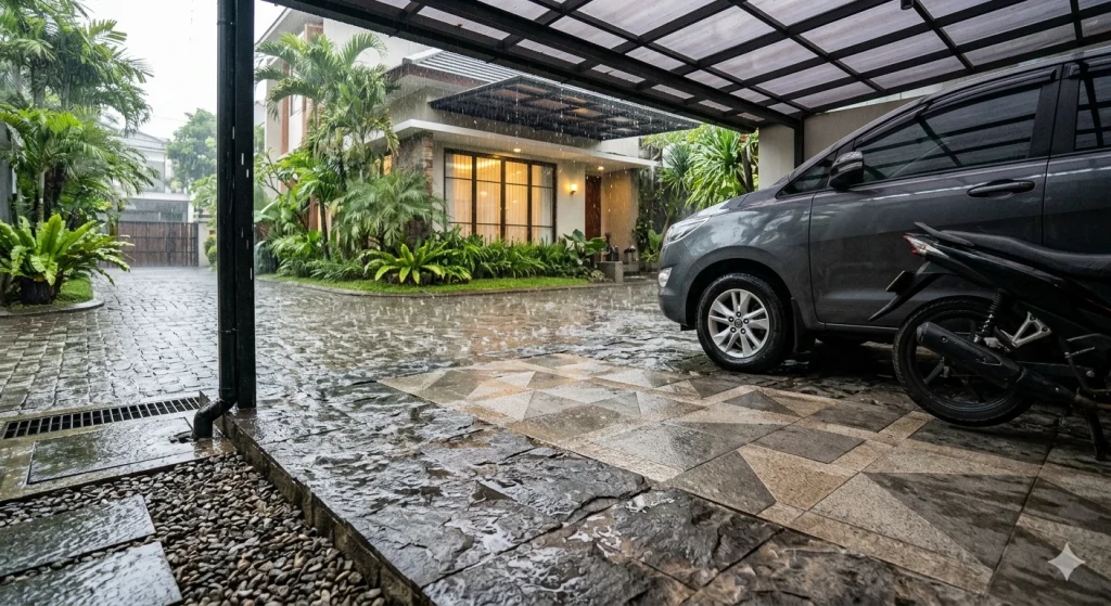 Solusi Lantai Carport Tidak Licin Saat Hujan : Cek Rekomendasi Materialnya